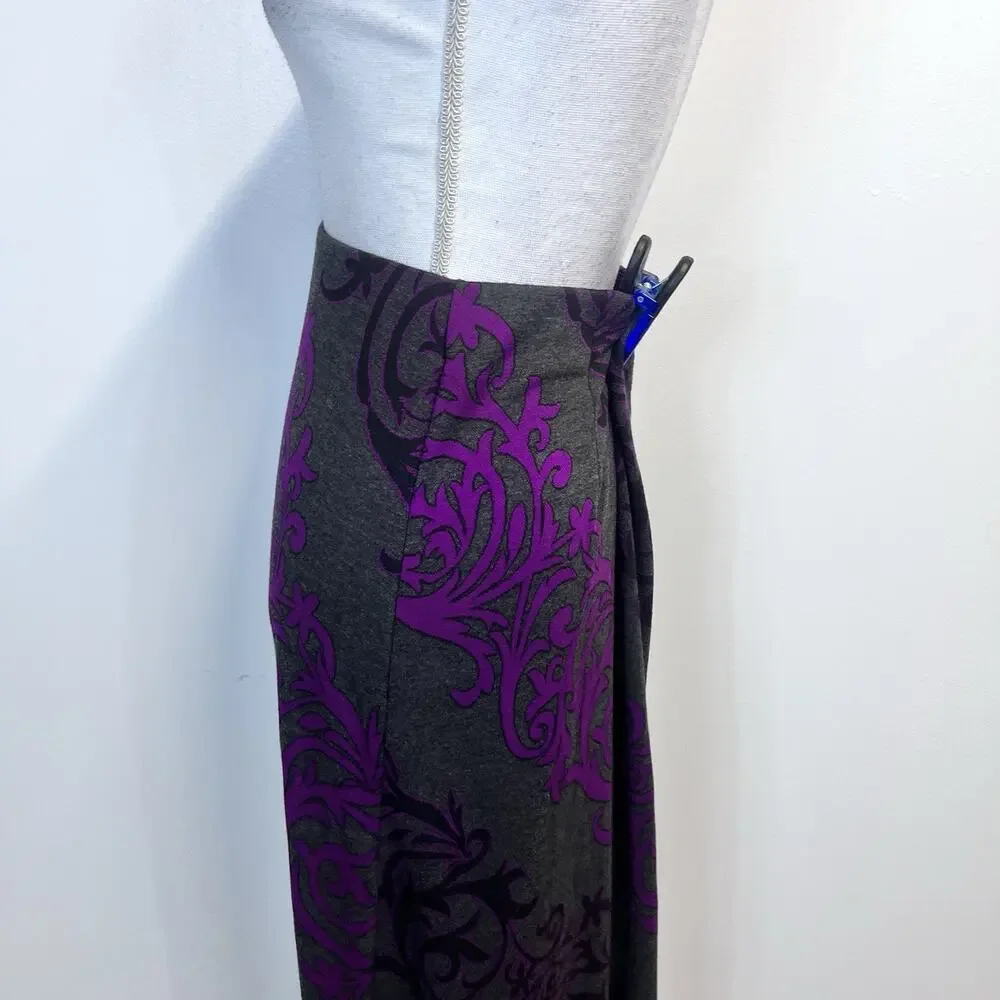 ECI New York Skirt size Small Purple Gray Floral Long Maxi A Line Stretch Modest - Picture 7 of 9